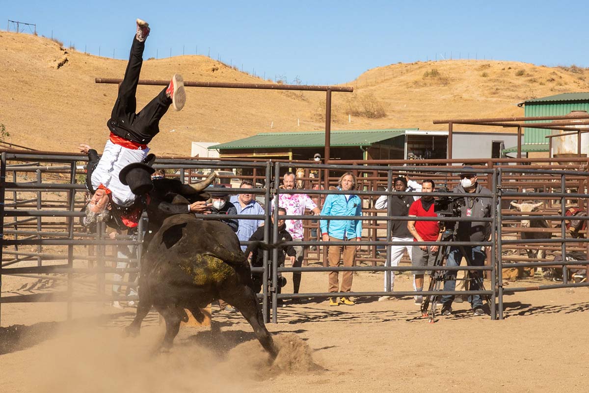  Stunt performer Johnny Knoxville is seen getting hit by a bull in a stunt. From Jeff Tremaine’s ‘Jackass Forever.’ Courtesy of Paramount Pictures. 