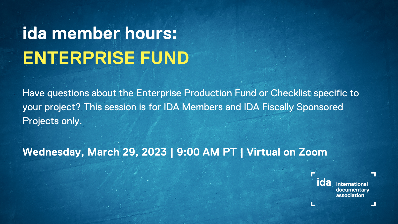 ida member hours: enterprise fund Q&A session flyer