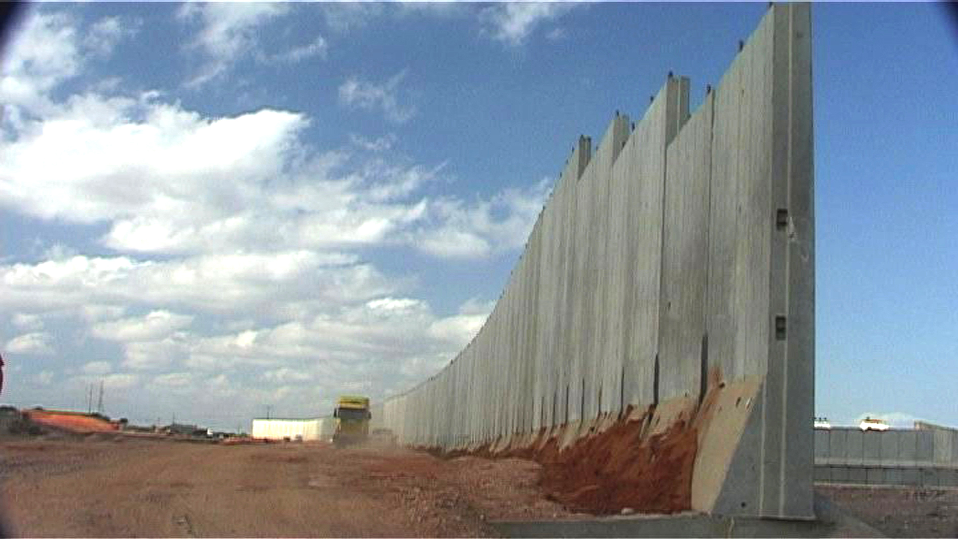 The edge of a long wall.