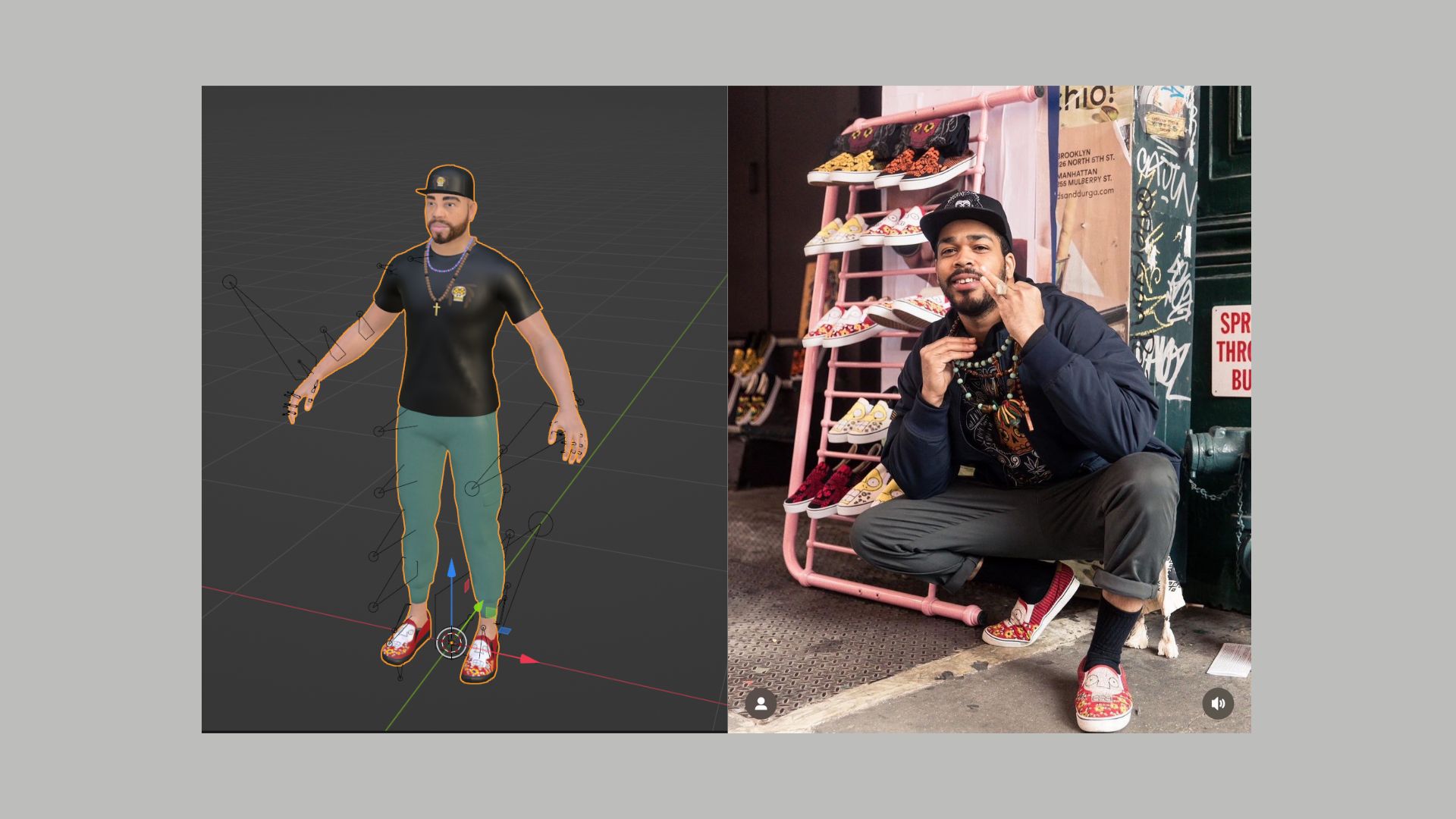 an npc avatar on the left, with a photo of the human model on the right.