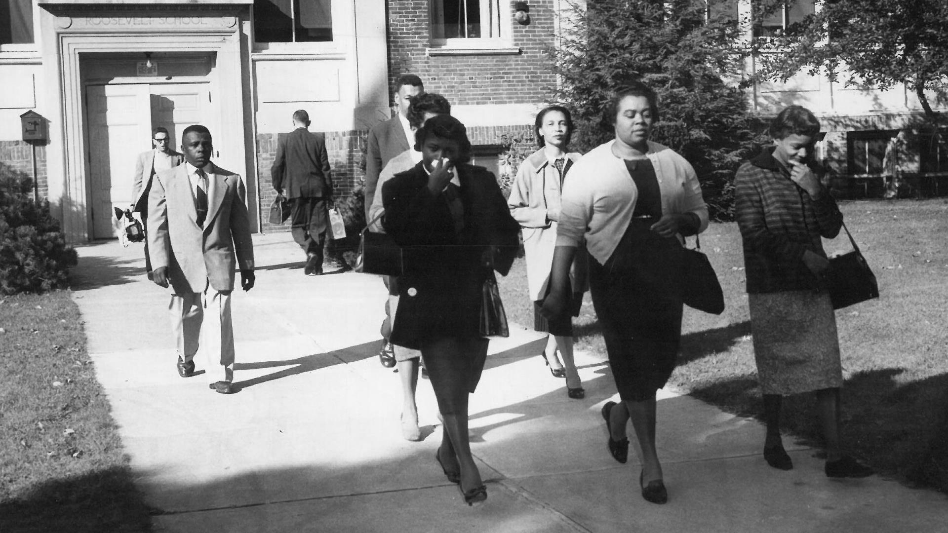 LevelingLincolnPhoto: Lincoln School Parents leaving the mostly white Roosevelt Elementary School after being denied registration for their children, New Rochelle, 1960. Courtesy of Arden Teresa Lewis.