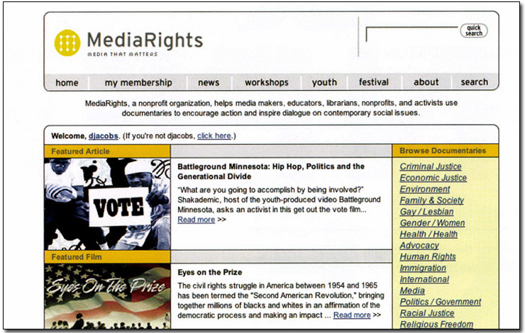 Home page for the MediaRights.org website. Courtesy of MediaRights.com