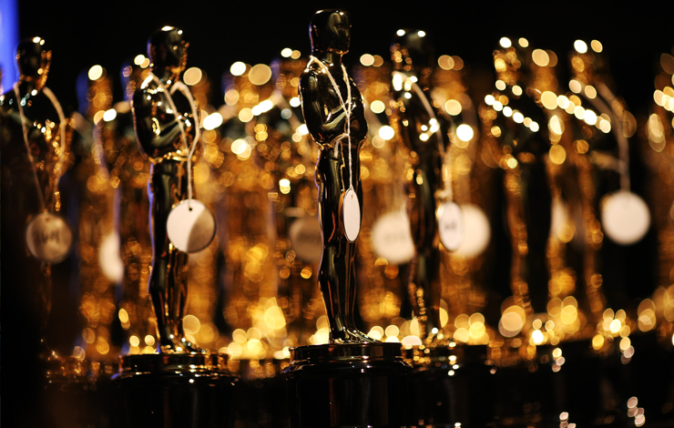 Golden Academy Awards glisten as they await to be bestowed. 
