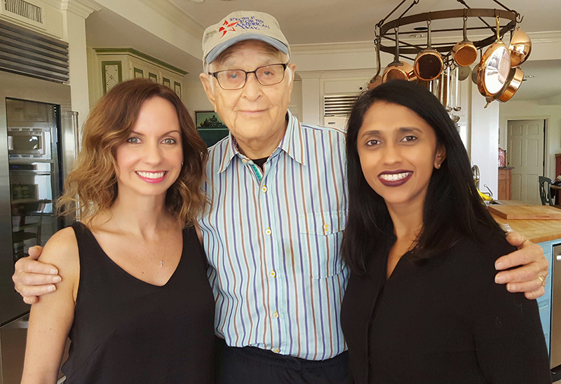 Filmmakers Caty Borum Chattoo (left) and Leena Jayaswal (right) flank TV producer Norman Lear, who was interviewed for the film and was the first producer to feature a black-white interracial family on American television.