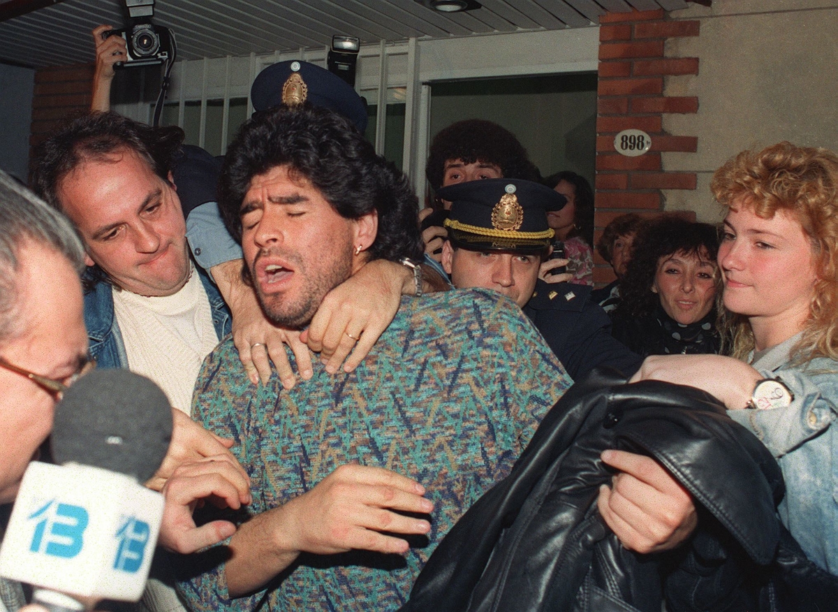 Diego Maradona arrested in Argentina in 1991. Courtesy of HBO