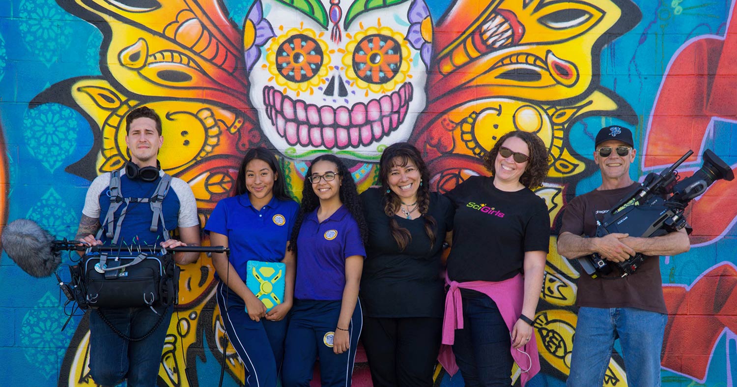 Maria Agui Carter (center) and crew shooting PBS series 'SciGirls.' Photo: Maria Villaseñor