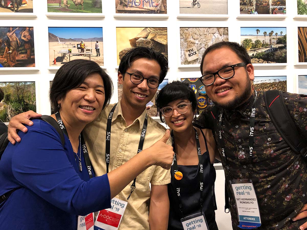 Jean Tsien with members of the Undocumented Filmmakers’ Collective: filmmakers Miko Revereza, Rahi Hasan and Set Hernandez Rongkilyo at IDA’s Getting Real, 2018. Photo courtesy of Jean Tsien.