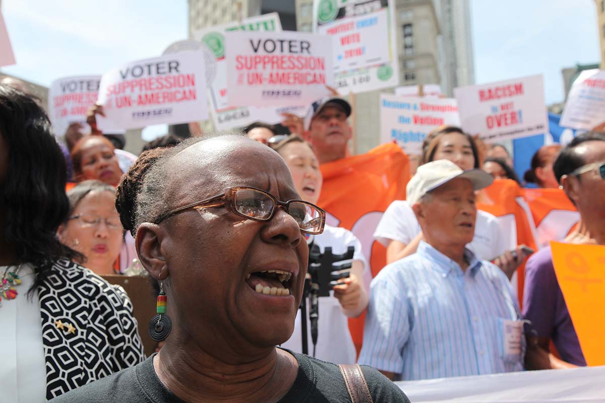 ACORN leader Bertha Lewis at a rally. Photo courtesy of Reuben Atlas.