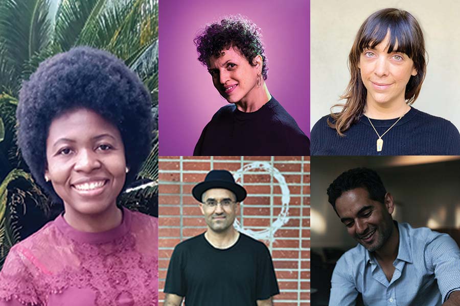 A collage of panelists. From L to R, top to bottom: Elena Lorac, Michèle Stephenson, Elizabeth Mirzaei, Gulistan Mirzaei, and Omar Mullick.