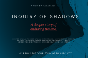 A dark blue gradient background that fades from a deeper blue at the top to a lighter shade at the bottom; the title, "INQUIRY OF SHADOWS," is centred in large, white, capital letters