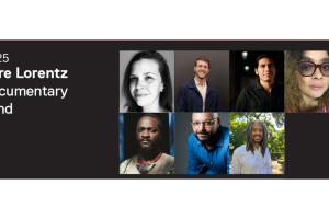 2025 Pare Lorentz grantees headshots. (left to right, top to bottom) Director: Emilia Mello, Producer: Elijah Steven, Director: Juan Javier Pérez Pérez, Producer: Daniela Contreras, Director: Samuel Suffren, Producers: Gaëthan Chancy, Gilbert Mirambeau Jr.