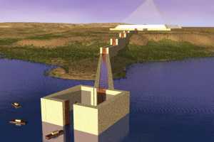 Causeway lock system connecting Nile River to Great Pyramid.