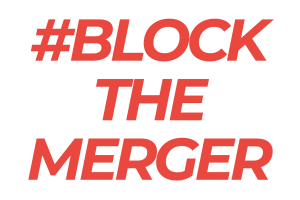 Red block text: #Block the Merger