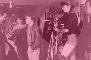 Maryse Alberti shooting 'The Golden Boat' with director Raul Ruiz (right).