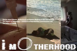 A person lying on the beach with iMotherhood logo placed on the bottom.