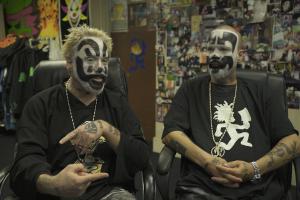 Two members of the Insane Clown Posse sit for an interview in Juggalo Clown Make-Up