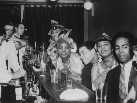 Black white image of Black mid-century bar patrons
