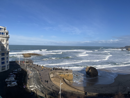 Looking out at a stunning landscape of waves breaking on the shore.
