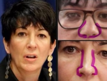 Screenshot of three images of a white woman with short dark hair comparing facial features