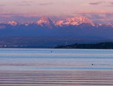 The sun setting over the Alps.