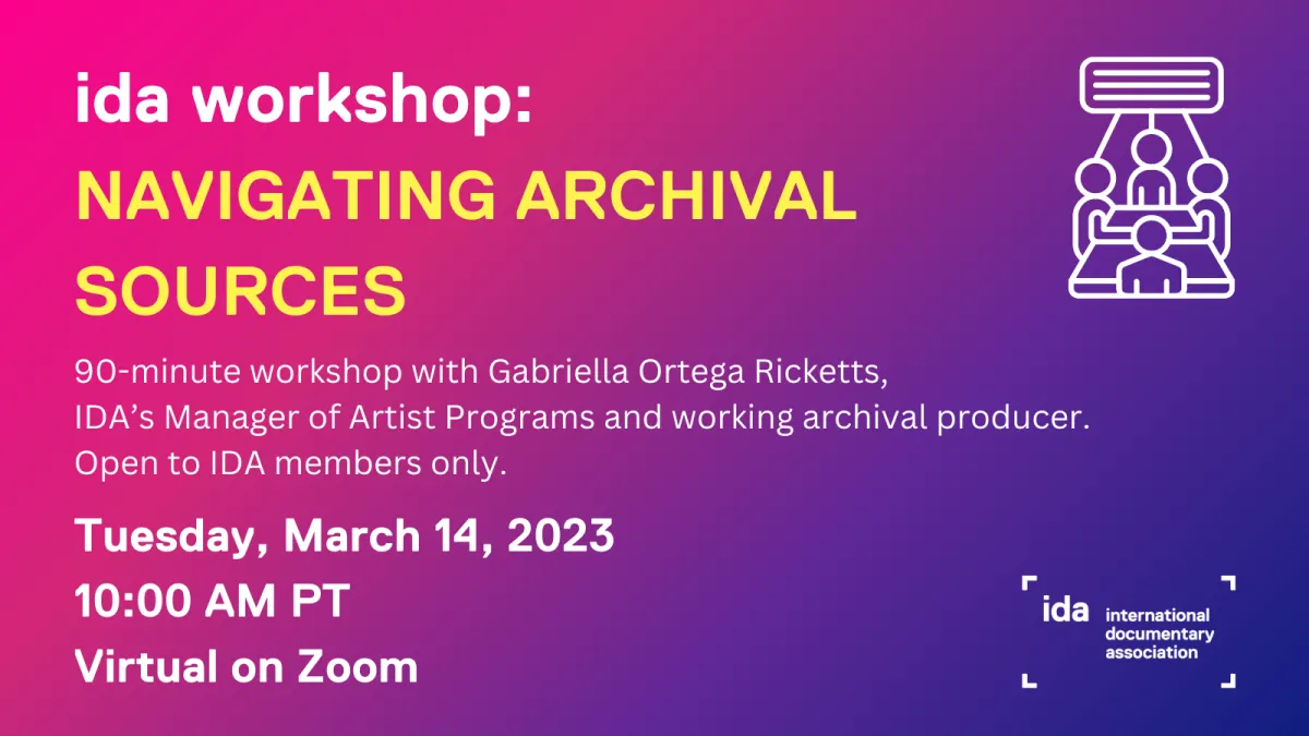 pink and purple gradient flier for navigating archival resources workshop