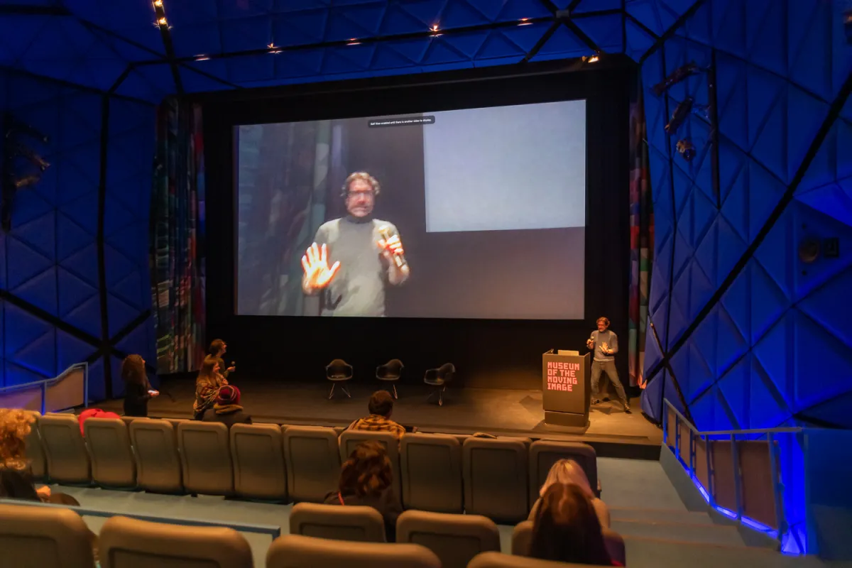 MoMI Curator of Film Eric Hynes introduces a Working on It session at First Look 2023. Photo credit: Thanassi Karageorgiou