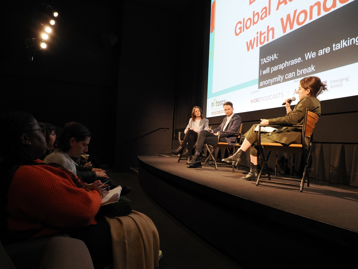 Photograph of the Wondery panel at the Hot Docs Podcast Festival Showcase.