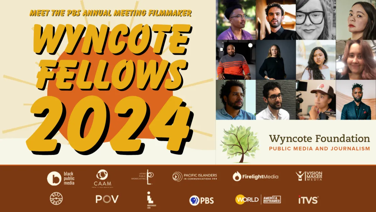 Image of an announcement of the 2024 Wyncote Fellows, with headshots of the 12 fellows in the upper right hand corner, the Wyncote Foundation logo, and the logos of the 12 partner organizations at the bottom.