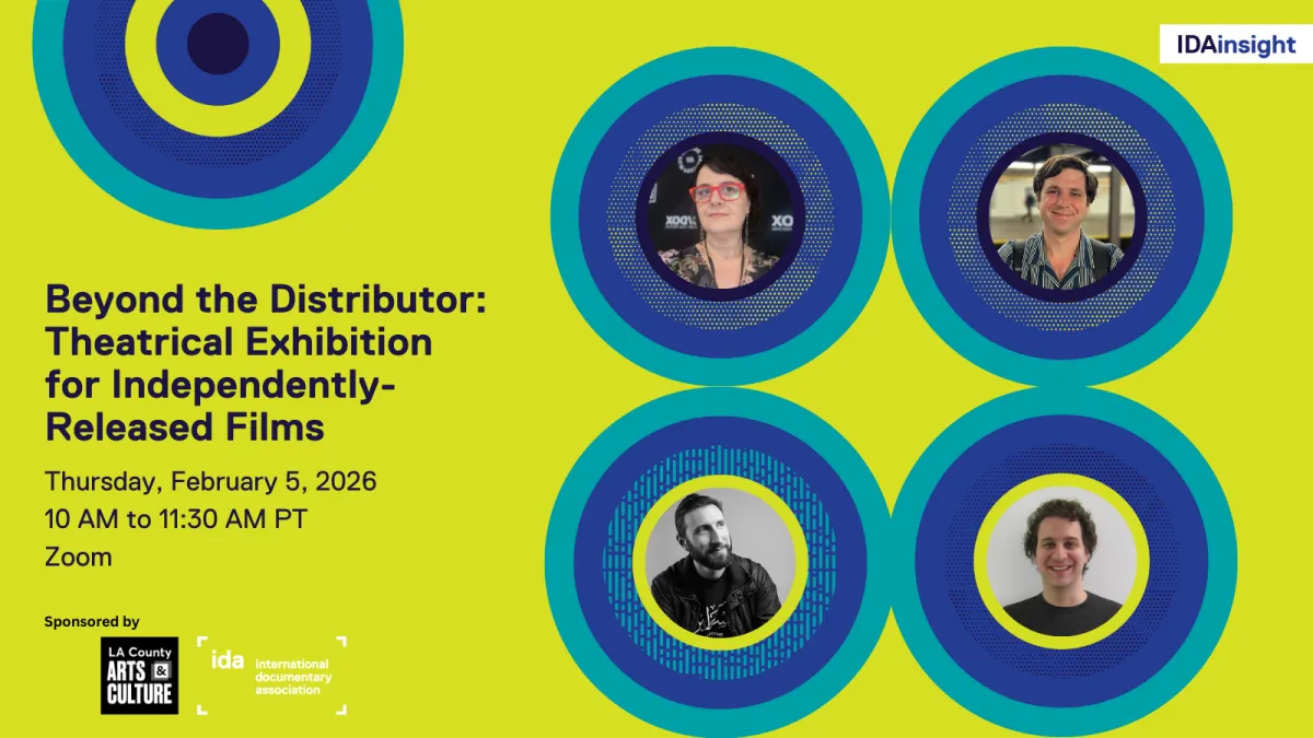 Green and blue flyer for IDA Insight:Beyond the Distributor: Theatrical Exhibition for Independently-Released Films