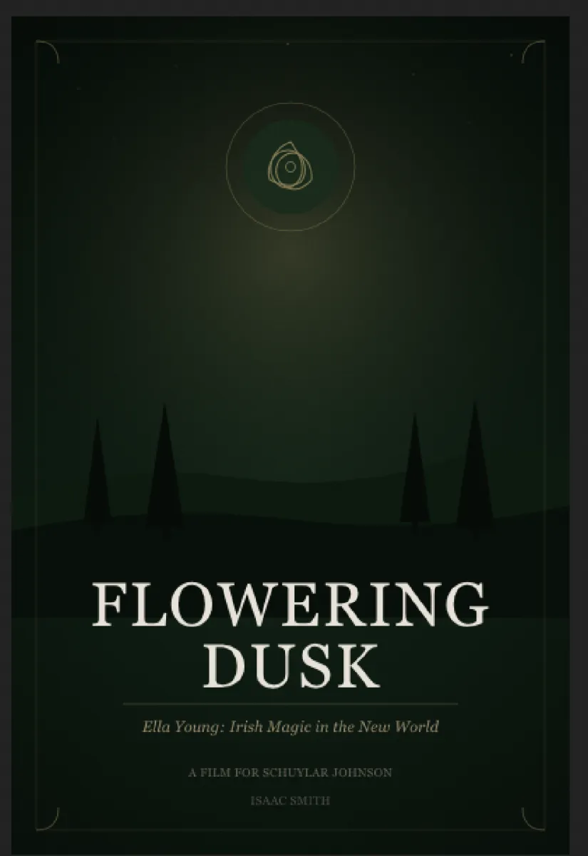A stylized graphic of a Forest with the title Flowering Dusk