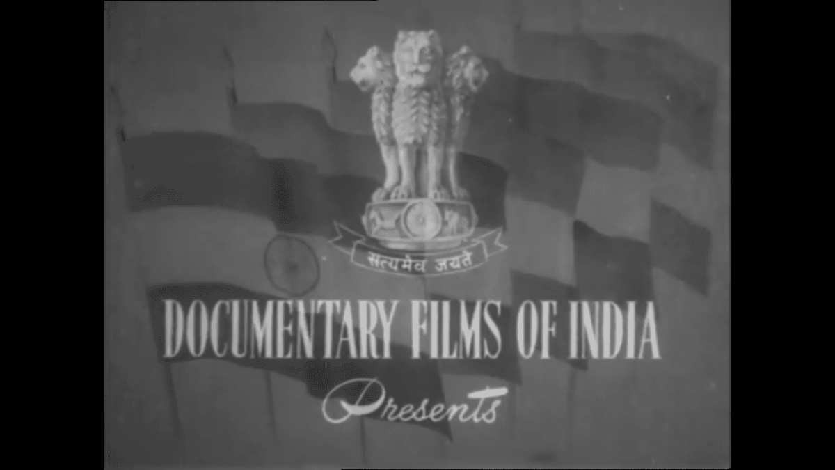 Black-and-white screengrab from a film produced by India's Films Division. It reads "Documentary Films of India Presents."