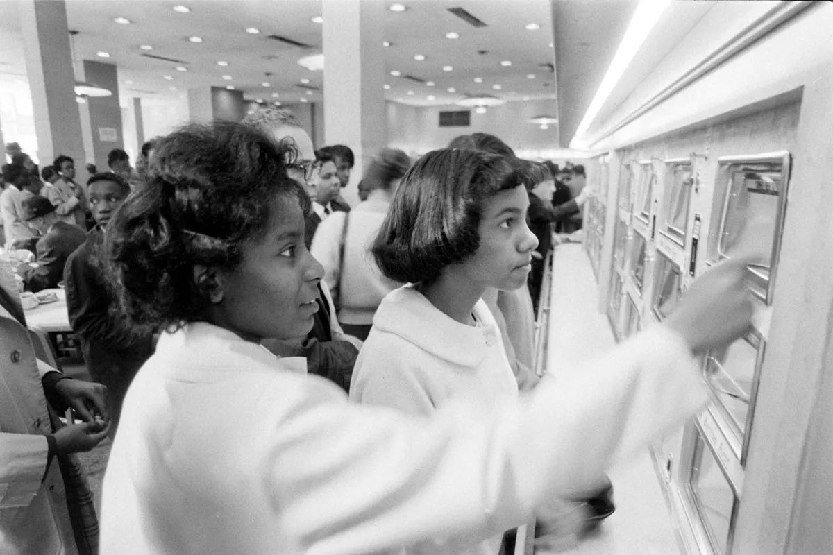  A black-and-white archival photograph of two young Black customers at the Automat. From Lisa Hirwitz’s ‘The Automat.’ Courtesy of Film Forum.