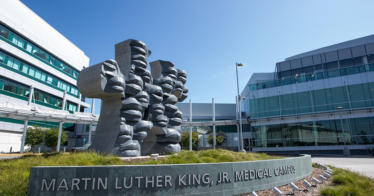 The front view of Martin Luther King Jr. Hospital.