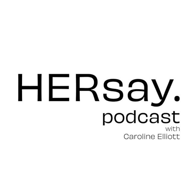 HERsay podcast written in black text over a white background