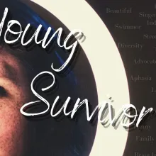 The Film Poster of Young Survivor, Dionna Zupparo, ringed by a halo of light with the film name over the top