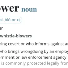 A screenshot of the dictionary definition of the word "whistleblower"