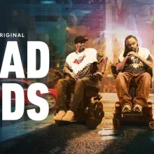 HBO Original Quad Gods Graphic with three people wearing white graphic t-shirts sitting in wheelchairs