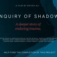 A dark blue gradient background that fades from a deeper blue at the top to a lighter shade at the bottom; the title, "INQUIRY OF SHADOWS," is centred in large, white, capital letters