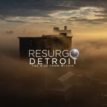 Title slide over frame of movie. Michigan Central Station in fog at sunrise