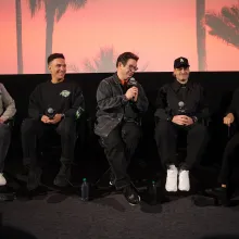 Super/Man: The Christopher Reeve Story conversation featuring Directors Ian Bonhôte and Peter Ettedgui, Editor Otto Burnham, and Composer Ilan Eshkeri, and moderated by film curator Claire Aguilar.