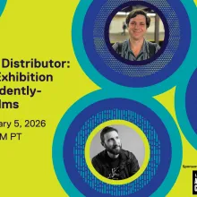 Green and blue flyer for IDA event Beyond the Distributor: Theatrical Exhibition for Independently-Released Films. Thursday, February 5, 2026, 10AM, Zoom