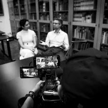Anima Anandkumar and David Zierler, Director of the Caltech Heritage Project, in a joint interview at The Caltech Archives during our Teaser Shoot in December 2025.