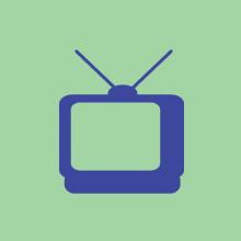 a blue clipart of TV against a green background