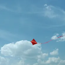  Rebecca is a elderly white woman flying a kite in Detroit, on a bucket list adventure. Image from Sian-Pierre Regis’ ‘Duty Free.’ Courtesy of PBS, Independent Lens.