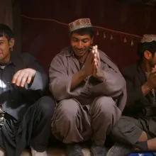 Shaista is a young Afghan man singing and dancing along with two other male friends in a refugee camp in Kabul. From Elizabeth and Gulistan Mirzaei’s Oscar-nominated short, ‘Three Songs for Benazir.’Courtesy of Netflix.