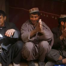 Shaista is a young Afghan man singing and dancing along with two other male friends in a refugee camp in Kabul. From Elizabeth and Gulistan Mirzaei’s Oscar-nominated short, ‘Three Songs for Benazir.’Courtesy of Netflix.