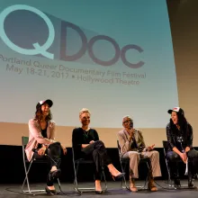A Q&A after a 2017 screening of 'Jewel's Catch One' at QDoc, featuring, from left to right, Deb Kemp, C. Fitz, Jewel Thais Williams and Molly King. Courtesy of QDoc.