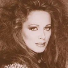 A sepia portrait of Jackie Collins, a white woman with permed hair and a leopard print blouse. Still from ‘LADY BOSS: The Jackie Collins Story’ (Directed by Laura Fairrie, Produced by John Battsek, Lizzie Gillett) Courtesy of Tribeca Film Festival