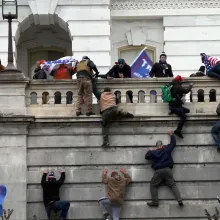 A group of Trump supporters storm the US Capitol Building on January 6, 2022. From The New York Times Visual Investigations’ 'Days of Rage. 'Courtesy of The New York Times