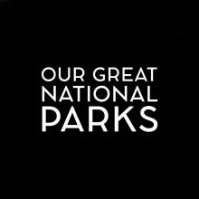 'Our Great National Parks' title in white text with a black background. Image courtesy of Netflix. 